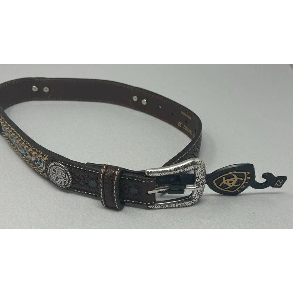 Ariat Western Belt Leather Youth Concho‎ Southwest Inlay Brown NEW Size 22